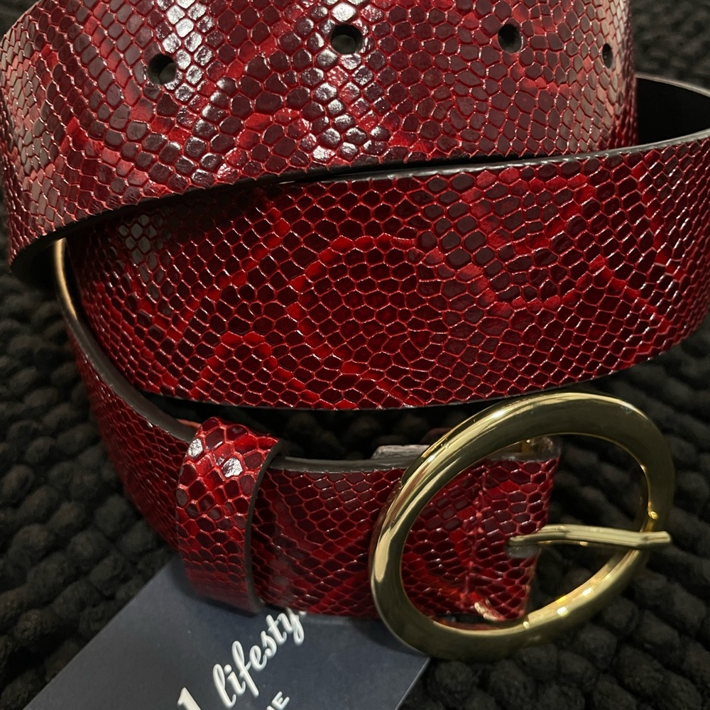 Luxe Genuine Leather Deep Red Snake print belt.